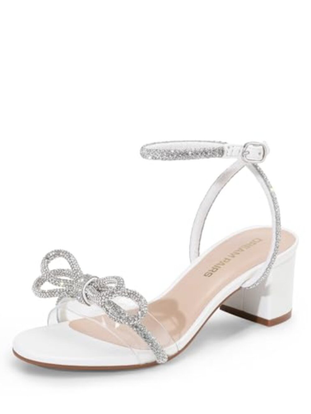 Women's Double Bowknot Crystal Sandals Low Chunky Heel Slingback Wedding